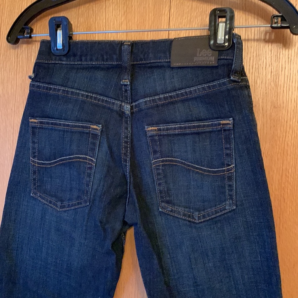 Lee premium select 8 regular boy’s dark denim blue jeans stretch adj waist EUC